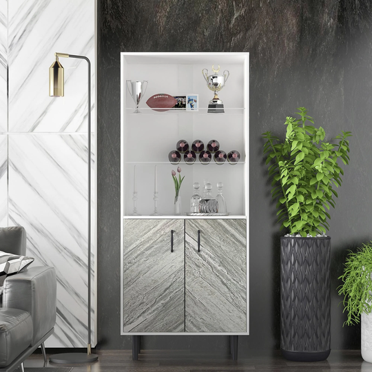 Freestanding Sideboard Storage Cabinet Entryway Floor buffet storage with 2 Doors &3 open shelves