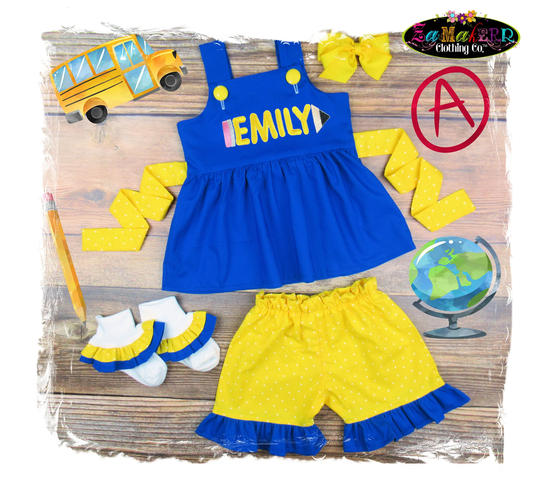 Monogram Back To School Outfit/Girl Personalize Pencil First Day Of