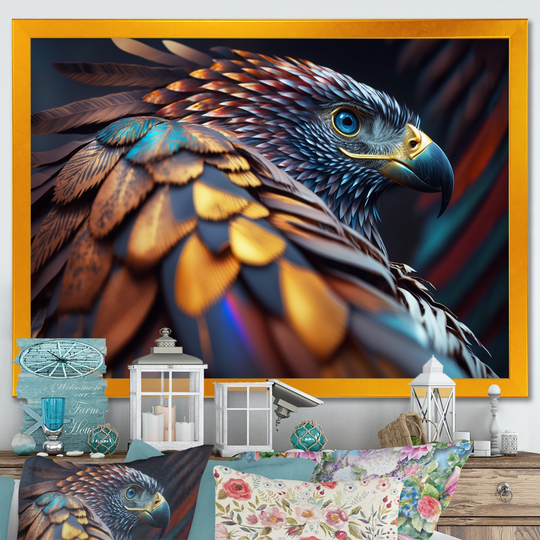 Designart 'Macro Colorful Feather Eagle VI' Animals Framed Art Print