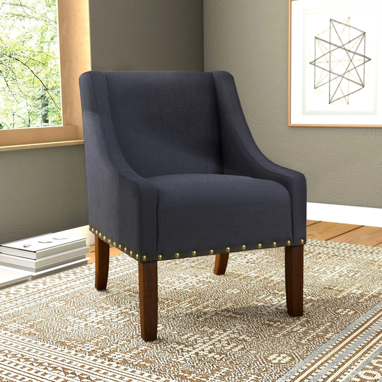 HomePop Modern Swoop Accent Chair with Nailhead Trim - Deep Navy