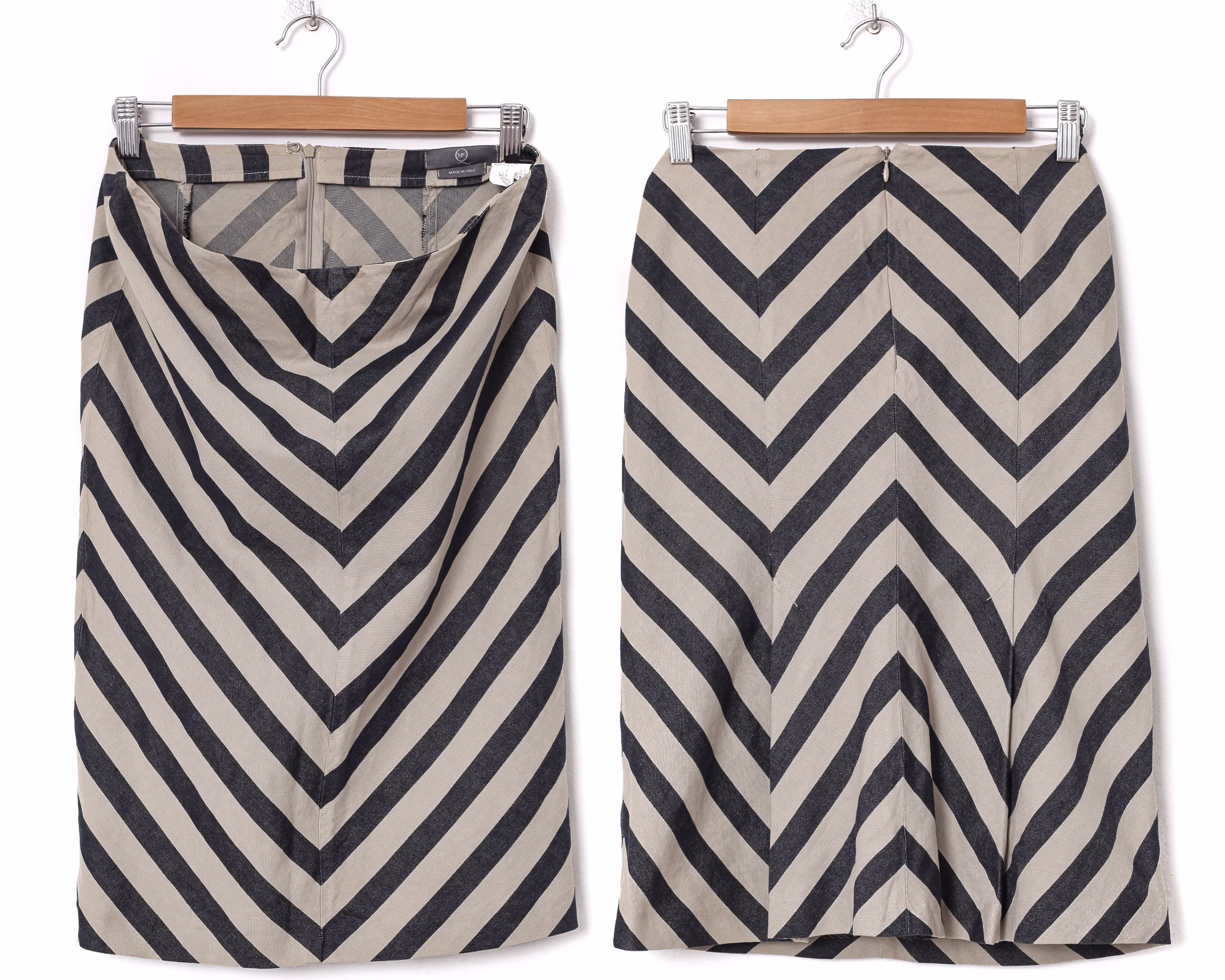Women's Alexander Mcqueen Pencil Skirt Cotton Linen Striped Size It 44 Us 8