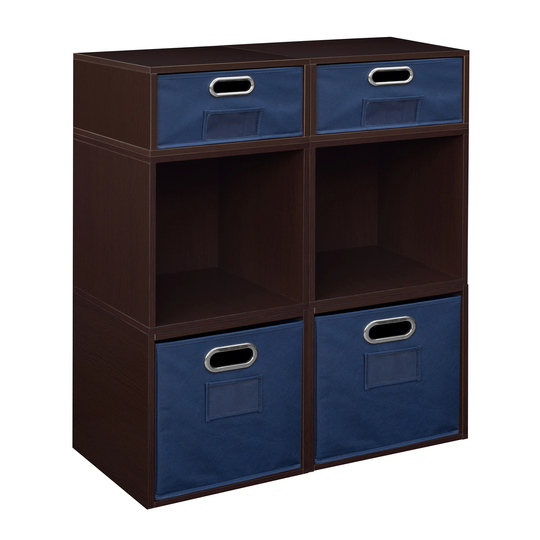 Noble Connect Storage Set- 4 Full Cubes/2 Half Cubes with Foldable Storage Bins- Truffle/Blue