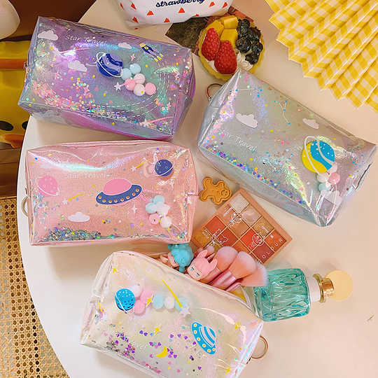 Kawaii Planet Quicksand Big Pencil Case, Large Capacity Storage Bag, Pen Holder Storage, Zip Pouch, Make Up Bag