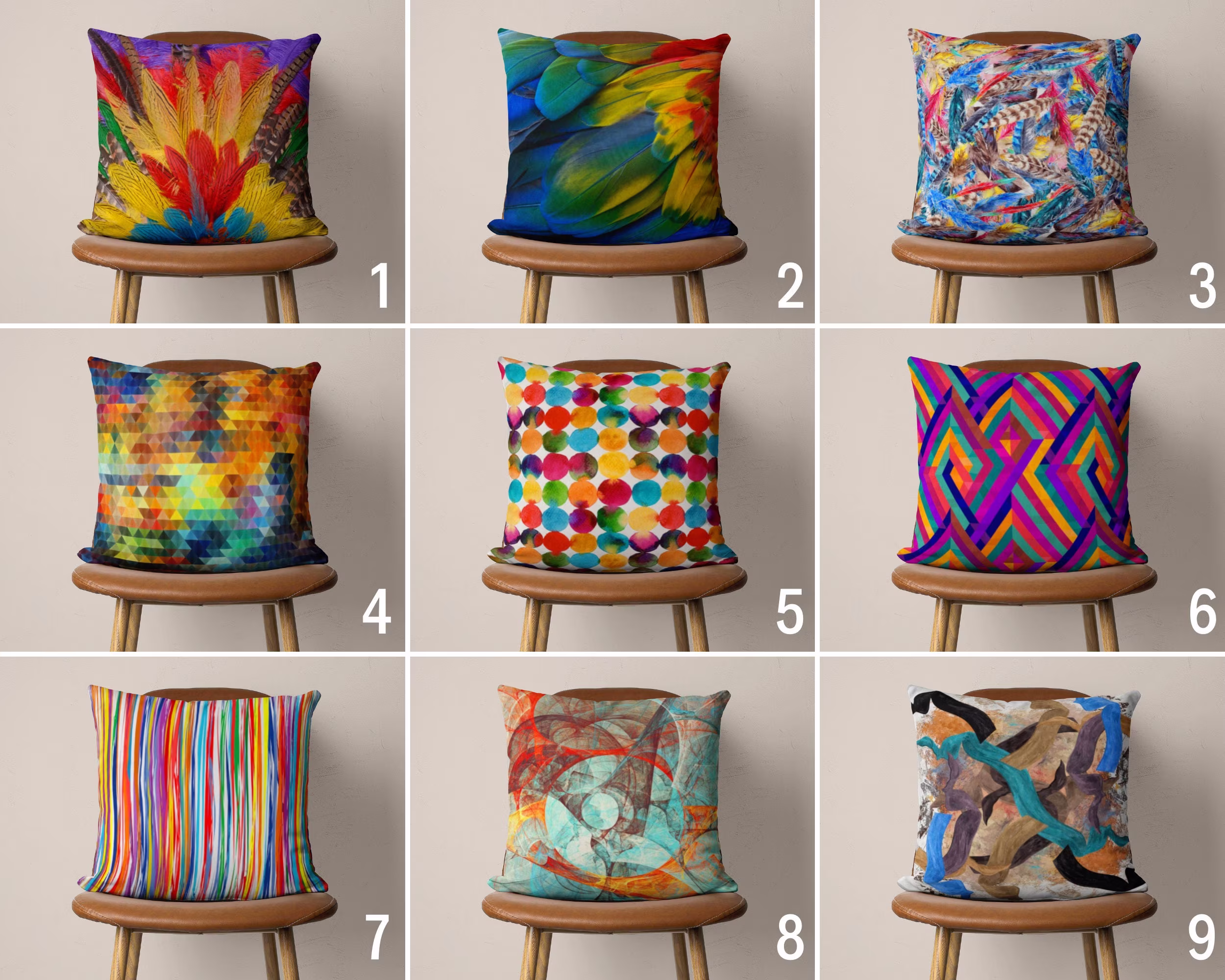 Abstract Colorful Pillow Case, Rainbow Cushion Cover, Bright Vivid Multi-Colored Farmhouse Decoration, Housewarming Gift