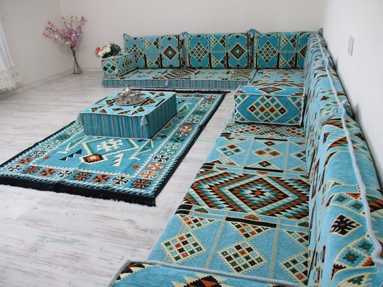 Corner Floor Seating, Sofa Set, Floor Couch, Oriental Long Seating Sofa, Ethnic Bohemian Furniture, Arabic Majilis