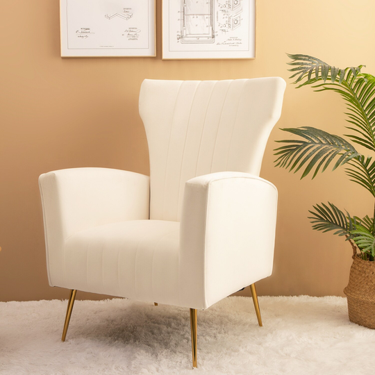29.13" Velvet Upholstered Wingback Chairs with Vertical Tufted, Square Arms and Gold Metal Legs for Living Room, Bedroom