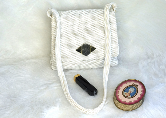Vintage, 1960S Cream-Colored Lumured Beaded Shoulder Bag, Vintage Purse