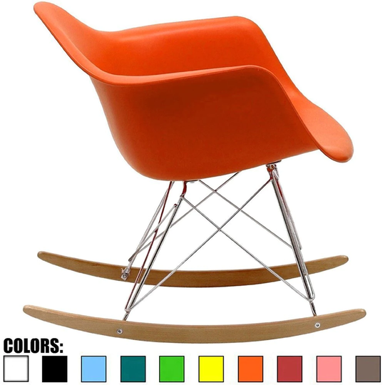 Orange Natural Wood Metal Wire Plastic Rocker Chair Rocking Lounge Bedroom Living Room With Arms Back Nursery Accent