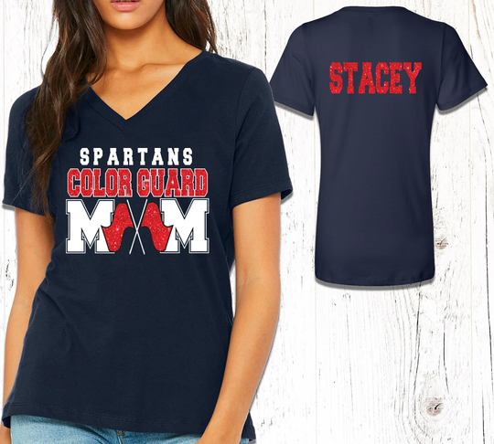 Custom Personalize Color Guard Mom Bella + Canvas Women's Relaxed V-Neck Jersey Tee Amazing Spirit Wear Drill Team - 2.6405