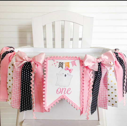 Ghost 1st Birthday High Chair Banner, Decor, Halloween Garland, Harvest
