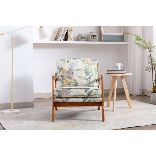 Lounge Arm Chair, Mid Century Modern Accent Chair, Wood Frame Armchair for Living Room, Bedroom, Pineapple Fabric