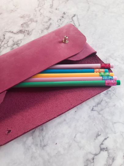 Burgundy Leather Pen Case/Nubuck Pencil Red Wine Makeup Bag Christmas Gift