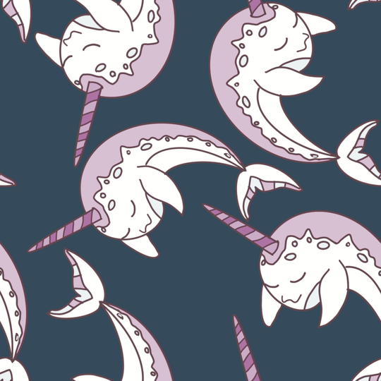 Sleepy Narwhal Fabric By The Yard | Ocean Purple Sea Animals Nautical Made To Order