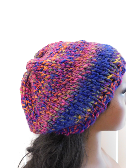 Sale Multi Color Beaded Beanie . Very Cute & Unique Hanging Faux Dread-Type With Wood Beads At Back Crown Ooak Fits Most