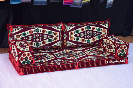 Luxury Traditional Burgundy Floor Sofa Floor Cushions Turkish Home Decor Oriental Couch Corner Arabic Seating Bohemian Furniture