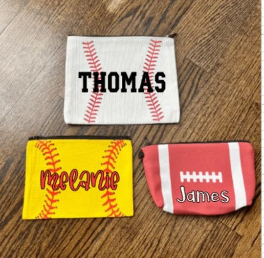Softball, Baseball Or Football Cosmetic Bags, Pencil Case, Perfect For Players, Moms, Coaches & Kids