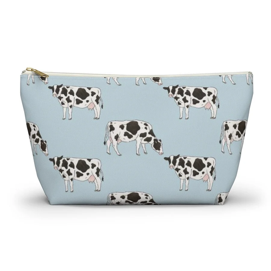Cow Pouch, Pencil Case, Farm Animal Custom Teacher Bridesmaid Cosmetic Bag, Farmer Zipper Makeup Accessory Pouch