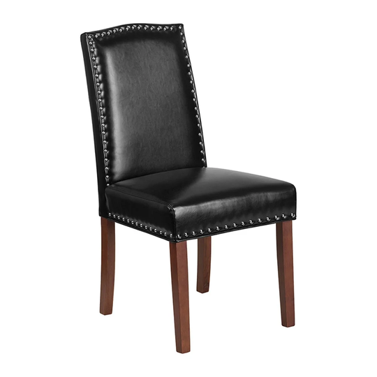 Offex HERCULES Hampton Hill Series LeatherSoft Parsons Chair with Silver Accent Nail Trim - Black