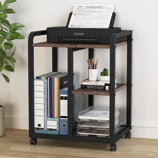 Mobile Printer Stand with Storage Shelves, 3-Shelf Rolling Printer Cart
