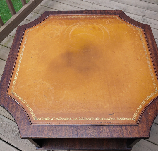 Antique Barrister's Side Table, Claw Feet, Leather Top, Date Stamped, Mid Century Danish Modern Art Octagon Drum Lamp Desk 747