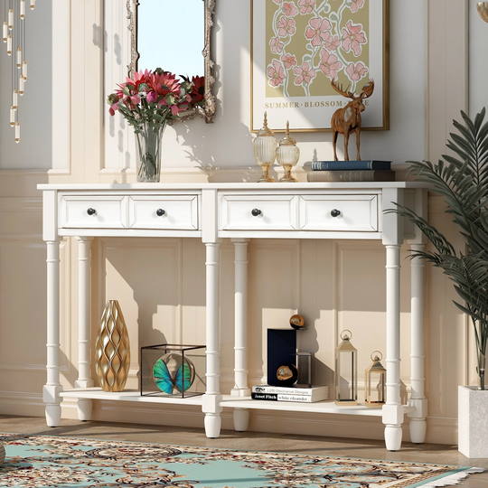 EYIW Console Table Sofa Table with Two Storage Drawers and Bottom Shelf for Living Room, Entryway