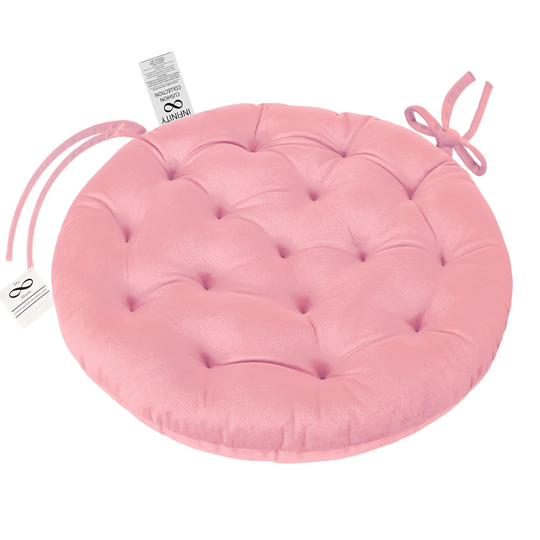 Infinity Collection Mauve Pink 16 Inch Round Reversible Tufted Plush Chair Pad/Cushion with Tie Backs For Kitchen Bar Stool Dining Room