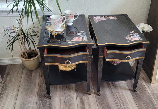 Mersman Set Of 2 Tables, Epoxy Resin Top Table Set, Painted Furniture, Nightstands, Home Decor, Living Room Black Furniture