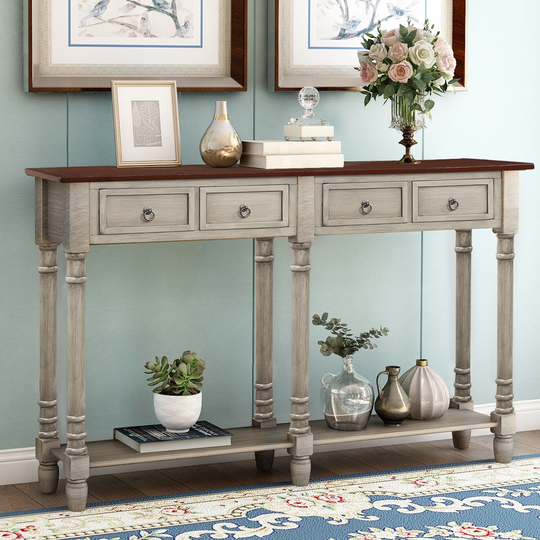 Rectangular Console Table Side Accent Sofa Table for Entryway with 2 Drawers and Long Storage Shelf
