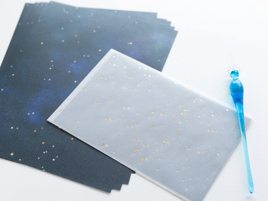 Translucent Scenery Letter Writing Set -Night Sky & Stars - By Tsutsumu Company Limited/Tracing Paper Envelope /Made in Japan