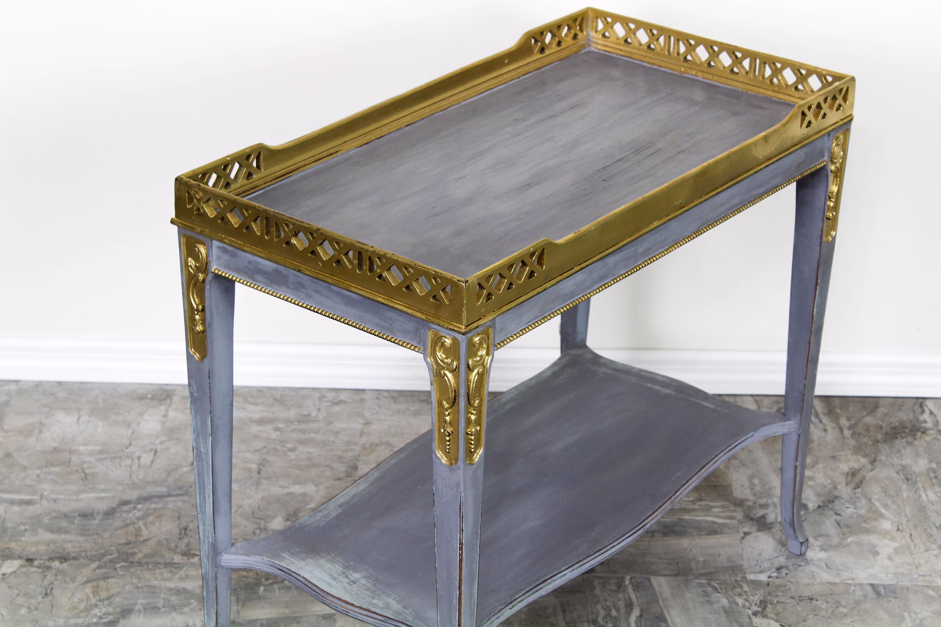 Mid-Century Two-Tiered Accent Table With Gold Painted Accents