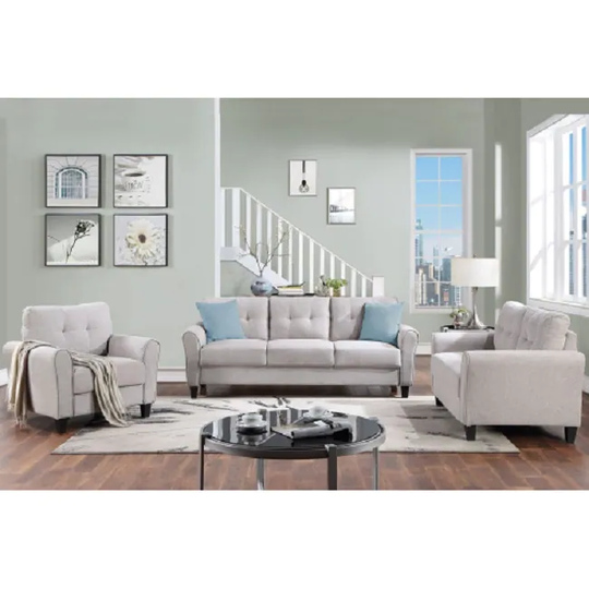 Living Room Sofa Set Linen Upholstered Couch Furniture for Home or Office
