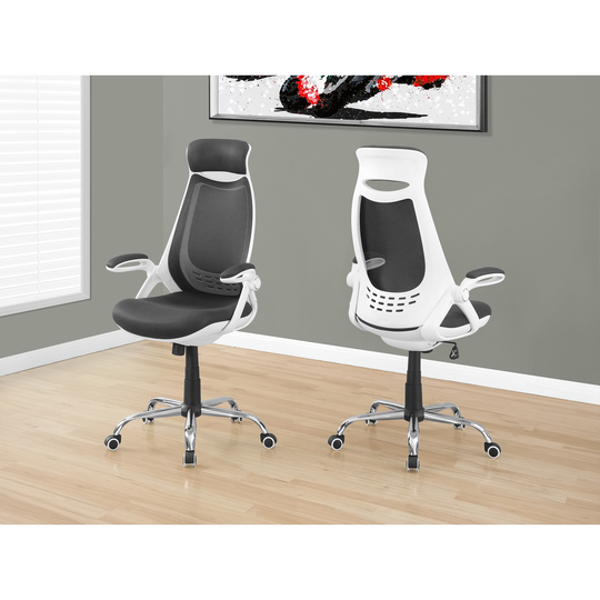 White/Grey Mesh Chrome High-back Executive Office Chair