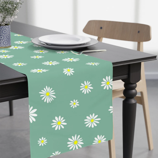 Summer Floral Table Runner, Daisy Teal Decor, Spring Housewarming Gift, Decor