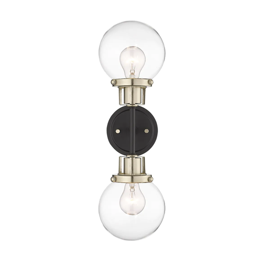 Millennium Lighting Mellrosa 2 Light Sconce in Matte Black Modern Gold with Clear Glass Shades