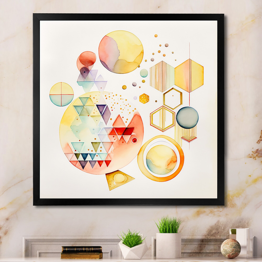 Designart 'Multi-Color Multi Shape Abstract I' Modern Framed Art Print