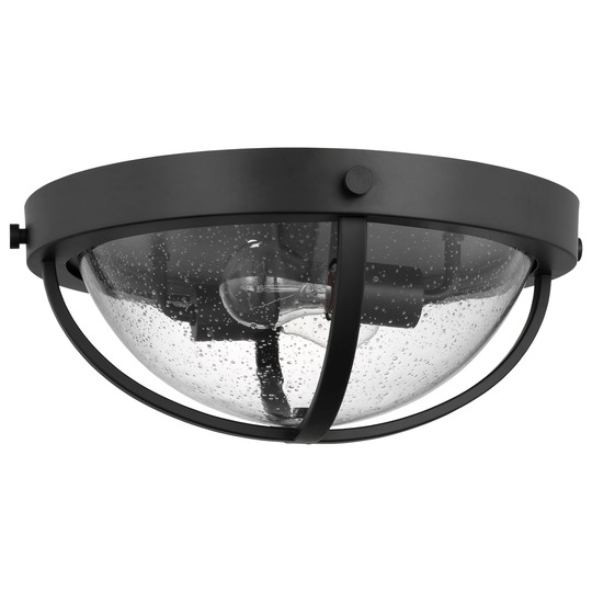Lincoln 2 Light Large Flush Mount Medium Base 60 Watt Matte Black Finish Clear Seeded Glass