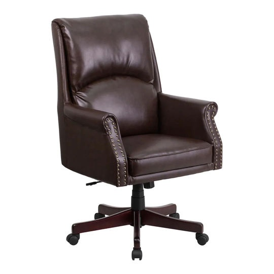 Offex High Back Pillow Back Brown Leather Executive Swivel Office Chair