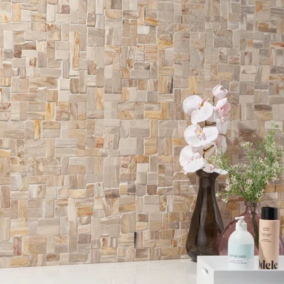Dixiewood Antique Brown 11.41 in. x 12 in. Petrified Wood Floor and Wall Mosaic Tile
