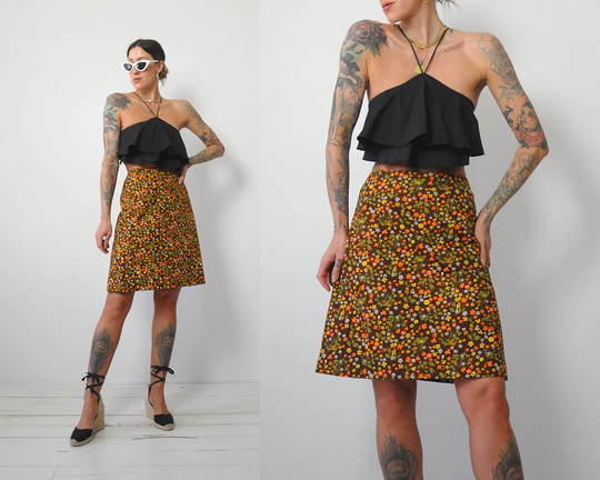 1960's Daisy Print Pencil Skirt