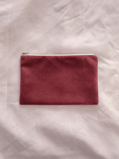 Rose Velvet Pouch/Dark Rose Back To School Accessorie Clutch Bag, Evening Clutch, Make-Up Pencil Case 6.5"x9" Brass Zipper