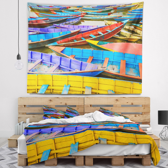 Designart 'Old Colorful Sailboats in Lake' Boat Wall Tapestry