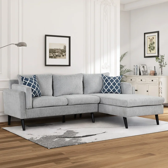 L-Shape Upholstered Sofa 3-Seater Couch with Chaise and 2 Pillows