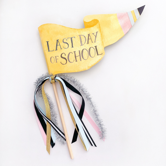 Last Day Of School Pennant Flag | Back To Photo Prop Pencil Party Ribbon Wand