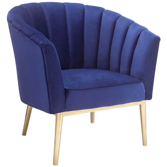 Glam Contemporary Velvet Accent Chair with Barrel Backrest and Gold Finish Metal legs