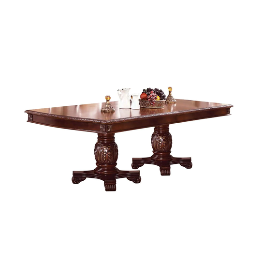 Rectangular Wood Dining Table with Double Pedestal in Cherry Finish