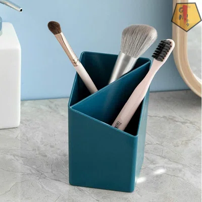 2PCS Plastic Pencil Holder Pen Containers, Multifunctional 2 Compartments Storage Box Makeup Brush Holder Pen Cup Desk Organizer Office Supplies Organ