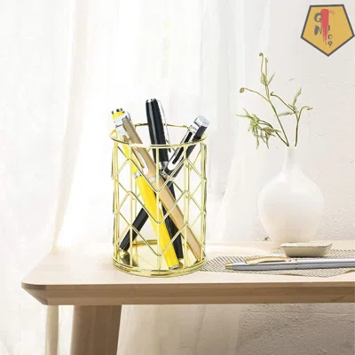 Gold Pencil Cup Wire Metal Mesh Pen Holder Make Up Brush Holder, Pen Cup Pen Organizer Accessories For Desk Office Home School 1PC