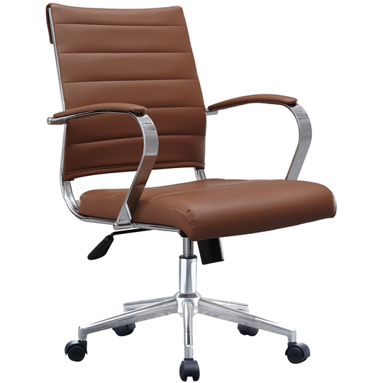Set of 2 Modern Mid Back Ribbed PU Leather Swivel Tilt Adjustable Seat Task Conference Room Office Chair With Arms