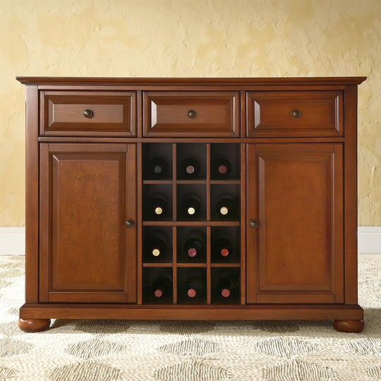 Cherry Wood Dining Room Storage Buffet Cabinet Sideboard with Wine Holder - Brown