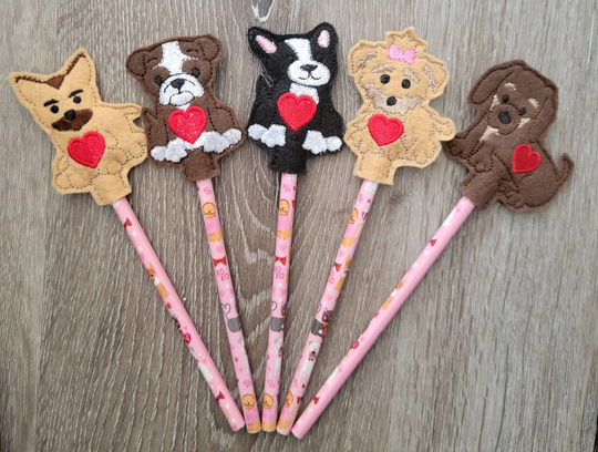 Valentines Day Gift - Dog Pencil Toppers Class Party Favor Puppy Heart For Kids Non Food Treat Bulldog German Shepard